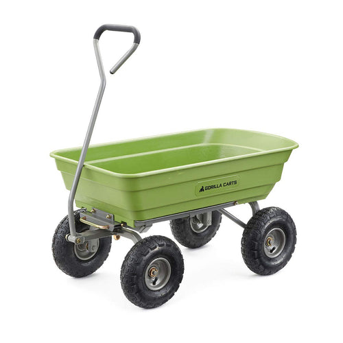Gorilla Carts Poly Garden Dump Cart, 4 Cu Ft Tub, 600 lb Haul Capacity, Black – Heavy-Duty Utility Wagon with Quick-Release Dumping & Pneumatic Tires for Yard, Landscaping and Gardening