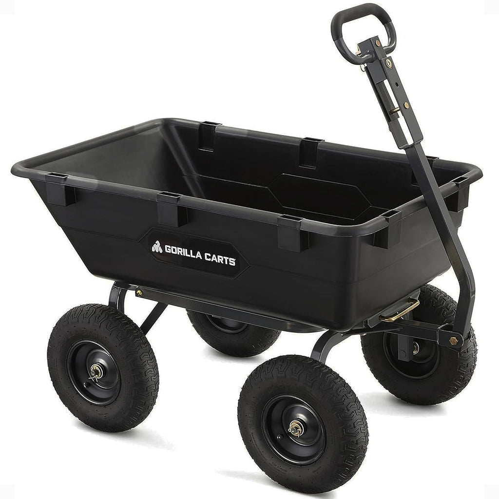 Gorilla Carts Poly Garden Dump Cart, 4 Cu Ft Tub, 600 lb Haul Capacity, Black – Heavy-Duty Utility Wagon with Quick-Release Dumping & Pneumatic Tires for Yard, Landscaping and Gardening